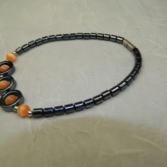Mens Orange Cat Eye Hematite 9.5"  bracelet W Brass Screw Clasp Surfer Beach - Picture 2 of 4